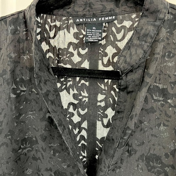 Antilia Femme Women's Black Long Sleeve Semi Sheer Button-Up Top - Picture 3 of 6